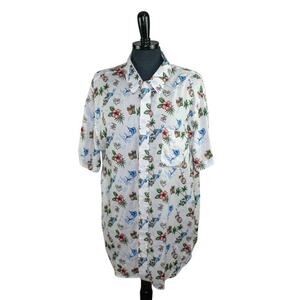 Pure Lure Button Down Short Sleeve Top Tropical Print Fishing Rayon XL